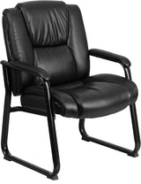 500 lb. Capacity Big & Tall Black Leather Executive Side Chair with Sled Base