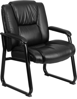 500 lb. Capacity Big & Tall Black Leather Executive Side Chair with Sled Base