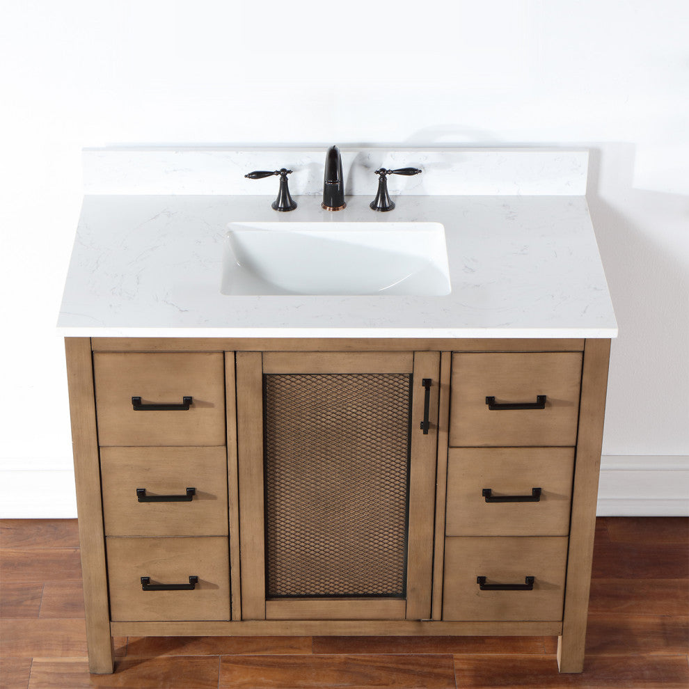Hadiya Brown Pine Bathroom Vanity Set, 42", Without Mirror