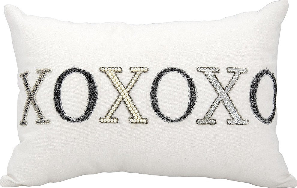 Mina Victory Luminecence "XOXOXO" White Throw Pillow