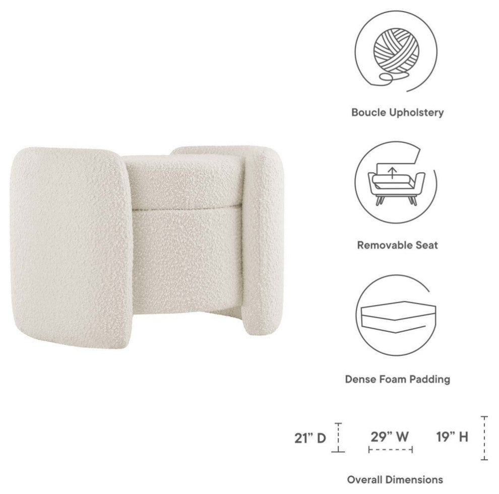 Nebula Boucle Upholstered Ottoman, Ivory