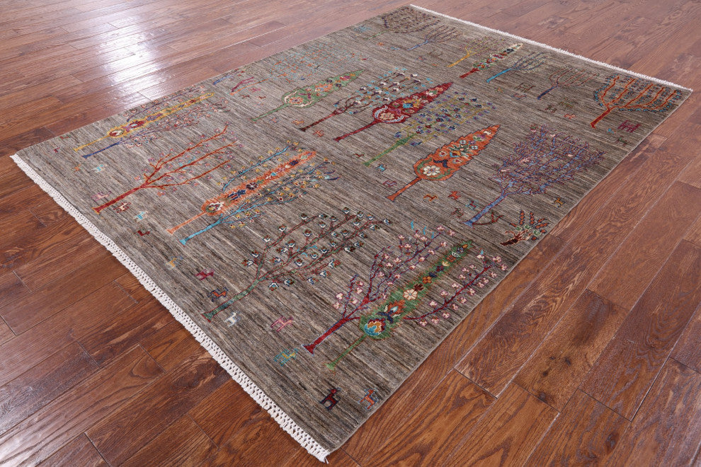 Persian Gabbeh Tribal Hand Knotted Rug 5' 7" X 7' 9" Q7298
