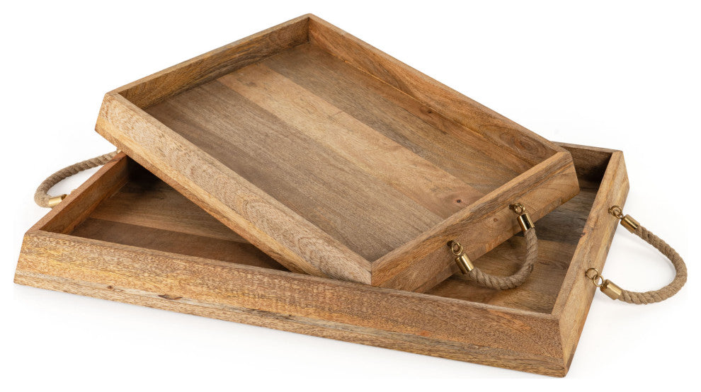 Caydence Rectangle Wood Trays, Set of 2