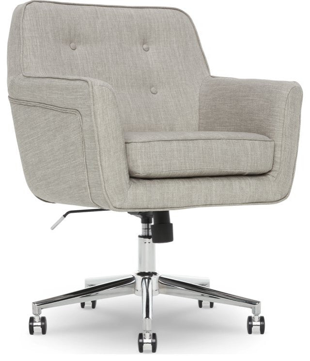Swivel Office Chair, Memory Foam Seat & Button Tufted Back, Light Gray Fabric
