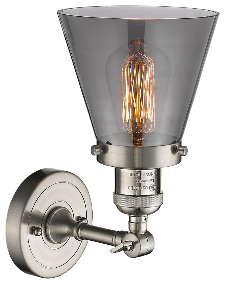Small Cone 1-Light Sconce, Smoked Glass, Satin Brush Nickel