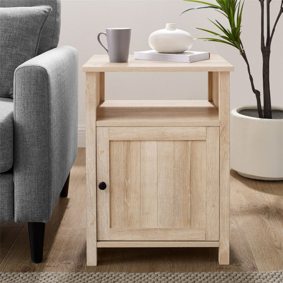 Walker Edison 18" Grooved Door Side Table, White Oak