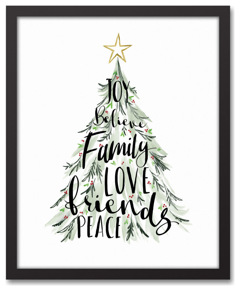 Christmas Tree Words 4 17.73x21.73 Black Framed Canvas
