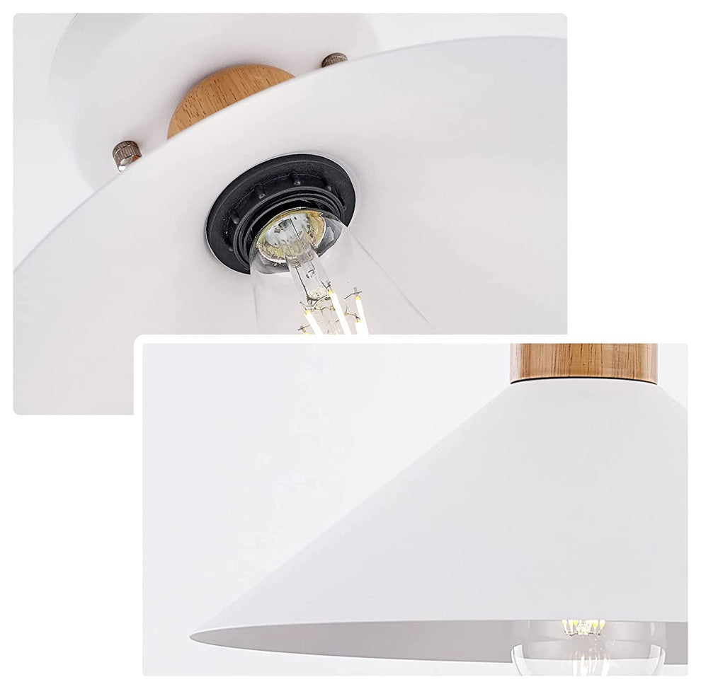 Industrial White Semi Flush Mount Light, Farmhouse, Wood Ceiling Light Fixture