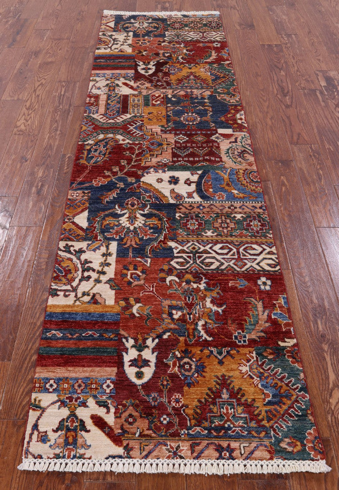 Geometric Super Kazak Hand Knotted Runner Rug 2' 7" X 9' 3" Q10216
