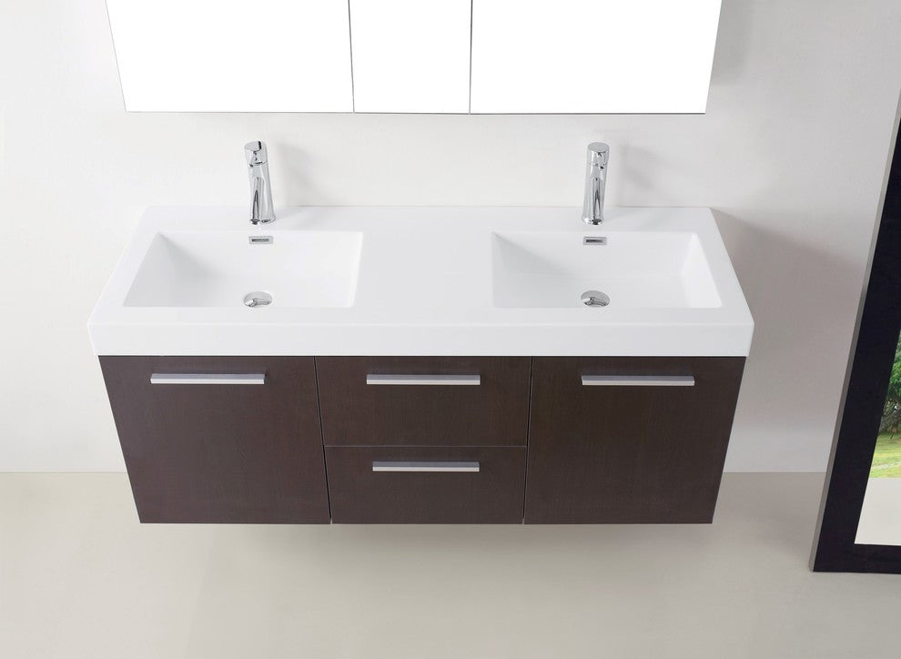 Zuri 55" Double Vanity, Wenge, Polished Chrome