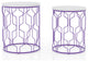 Set of 2 Nesting Nightstand, Geometric Metal Base With Round Top, Purple