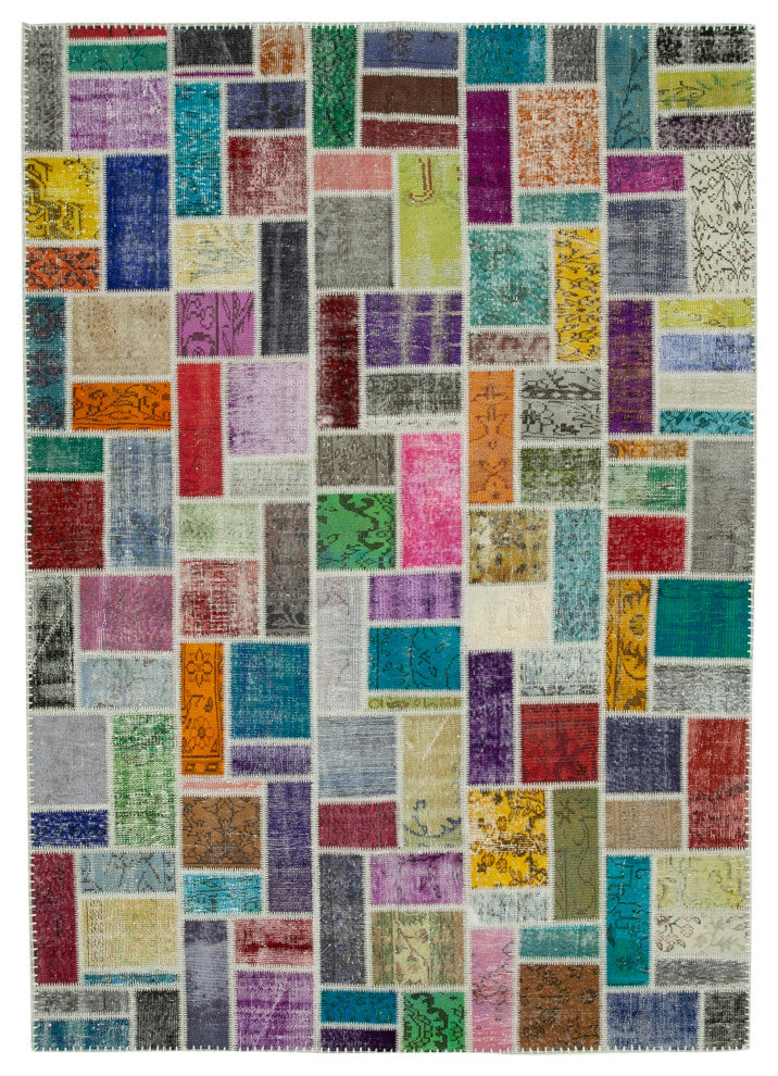 Rug N Carpet - Hand-Knotted Turkish 6' 11" x 9' 9" Unique Patchwork Area Rug