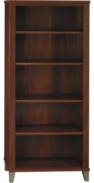 Transitional Bookcase, Tall Design With 5 Spacious Open Shelves, Hansen Cherry