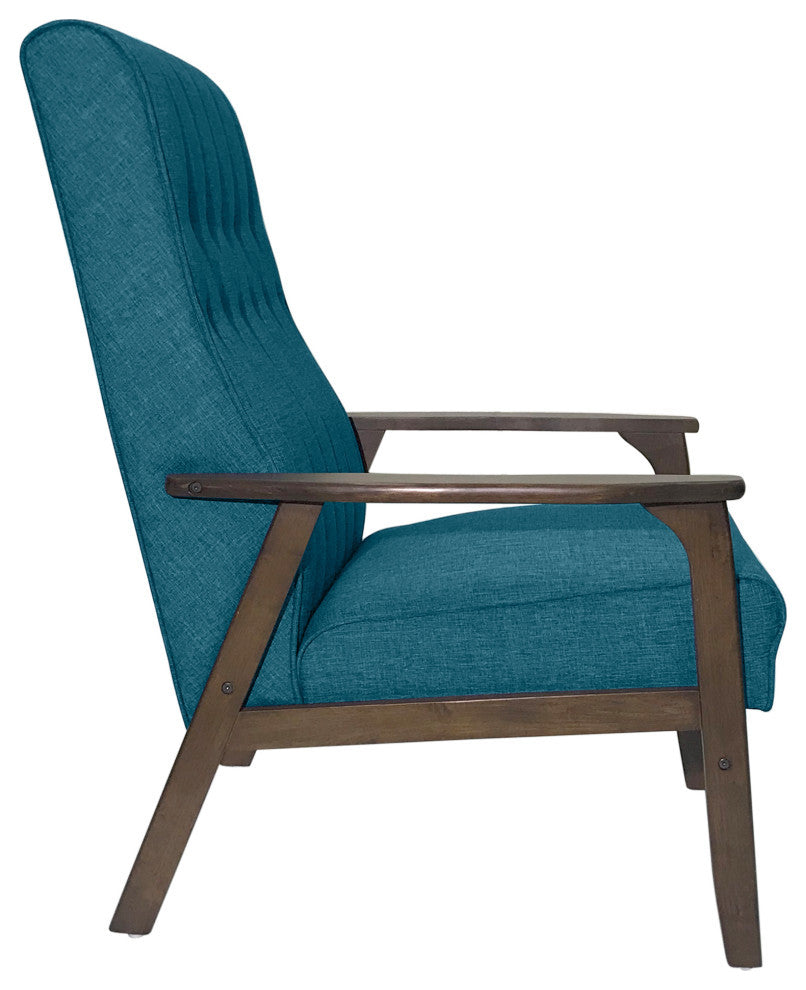 Katharine Mid Century Modern Upholstered Accent Chair, Blue and Walnut