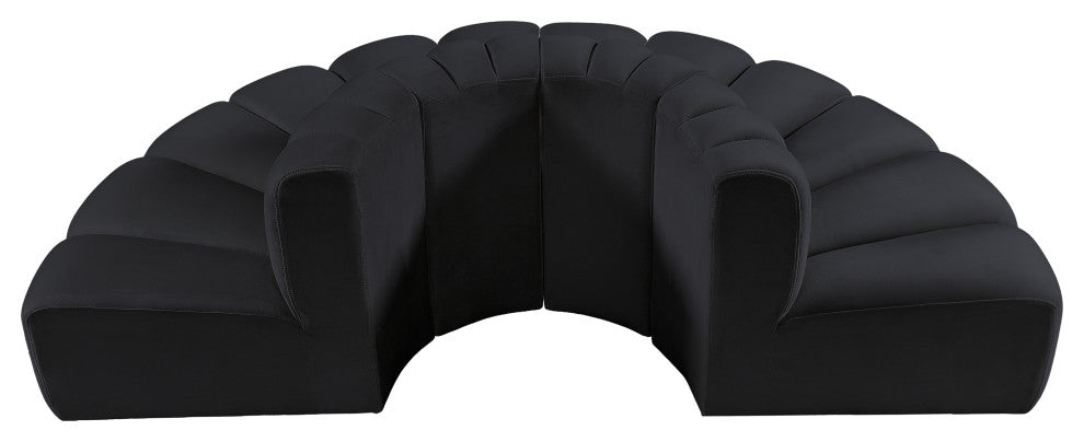 Arc Upholstered Outward Curved Modular Sectional, Black, 4-Piece: Reverse Corner (4), Velvet