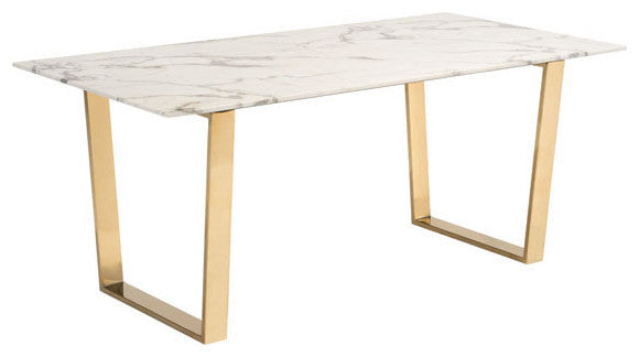 HomeRoots 70.9" X 35.4" X 29.7" Stone And Gold Dining Table