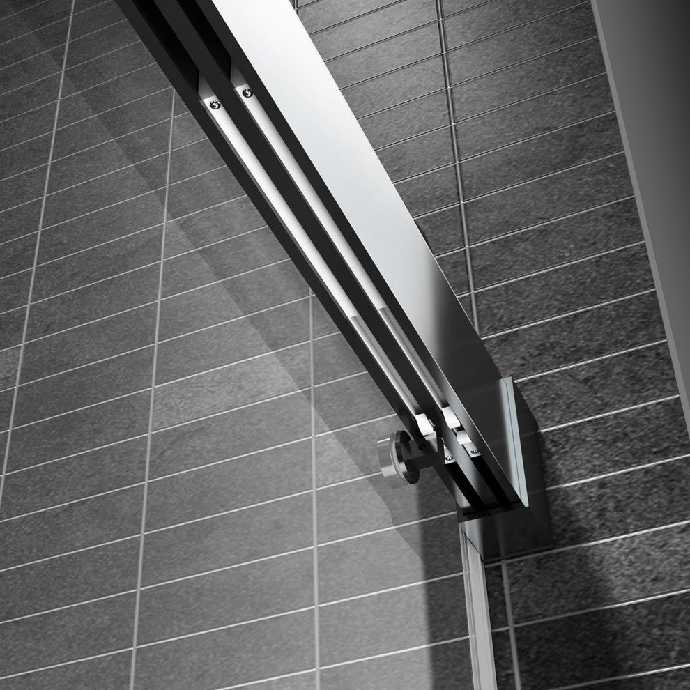 60" x 76" Double Sliding Frameless Shower Door, Buffer, Brushed Nickel