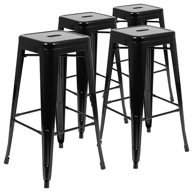 30" Metal Indoor Bar Stool, Stackable Set of 4, Black
