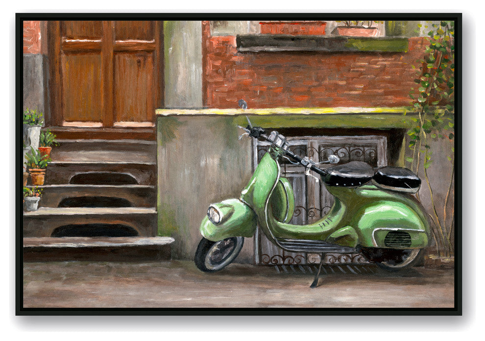 Mint Green Scooter 32x48 Black Floating Framed Canvas