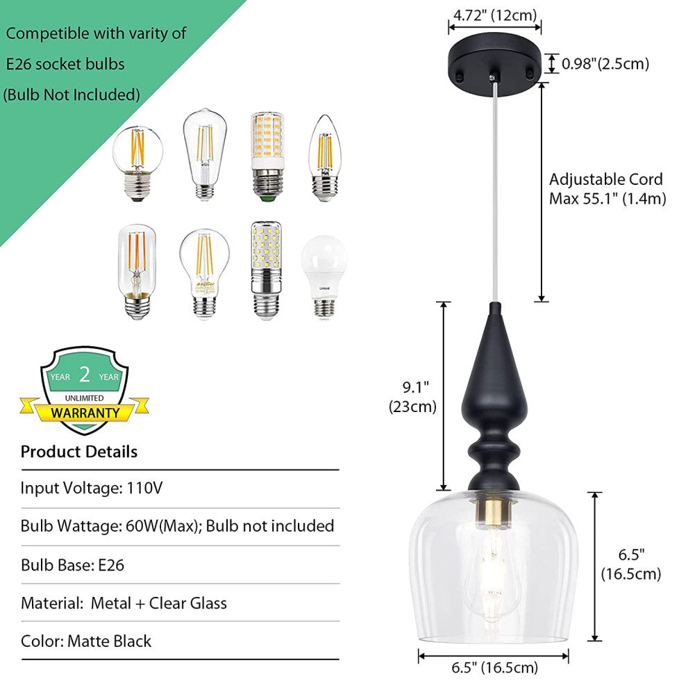 Black Pendant Light, Glass