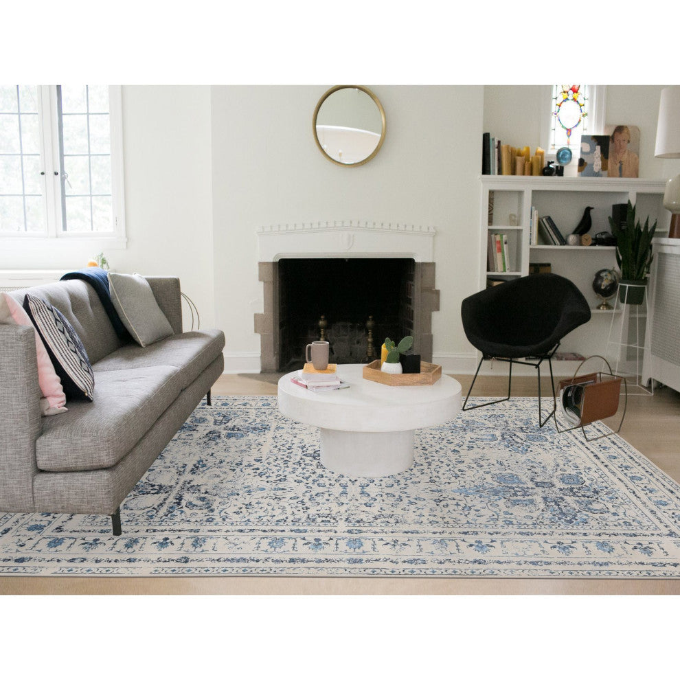 Ivory Modern Broken Design Kashan Wool and Silk Hand Knotted Rug 9'x12'1"