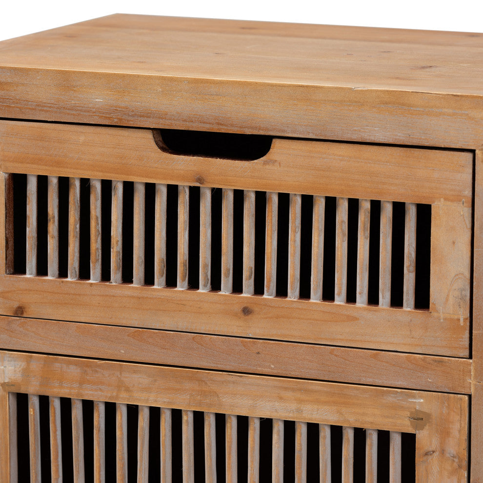 Kors Rustic Transitional Medium Oak 1-Door and 1-Drawer Wood Spindle Nightstand