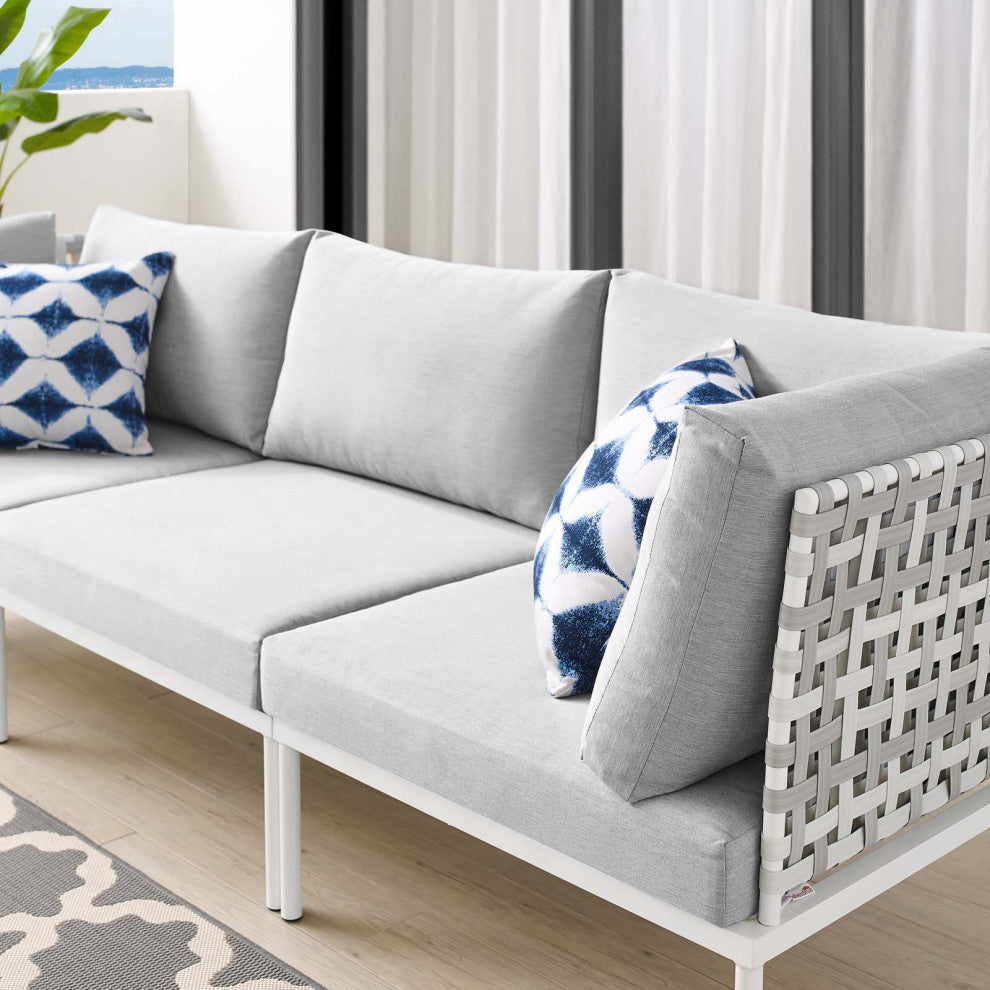 Lounge Sofa, Sunbrella, Aluminum, Metal, Gray, Modern, Outdoor Patio Cafe
