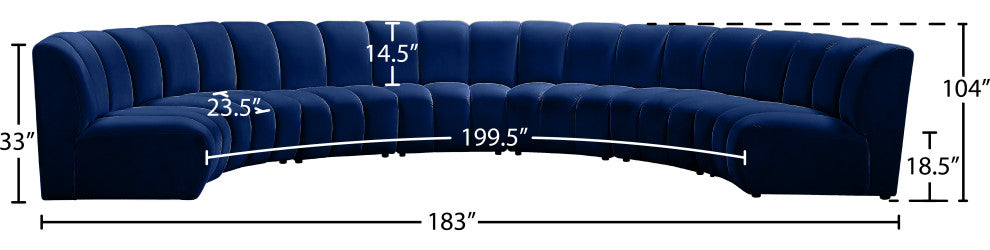 Infinity Channel Tufted Velvet Modular Chair, Navy, 7 Piece