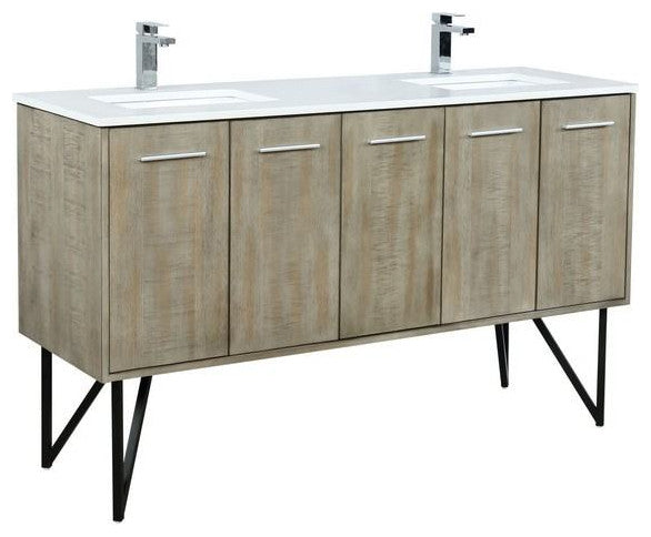 Lancy Modern 60" Rustic Acacia Double Sink Bathroom Vanity, Labaro Rose Gold Fau
