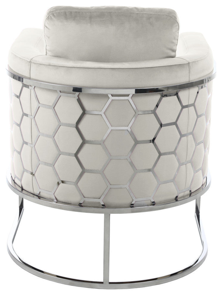 Casa Velvet Upholstered Chair, Cream, Chrome Finish