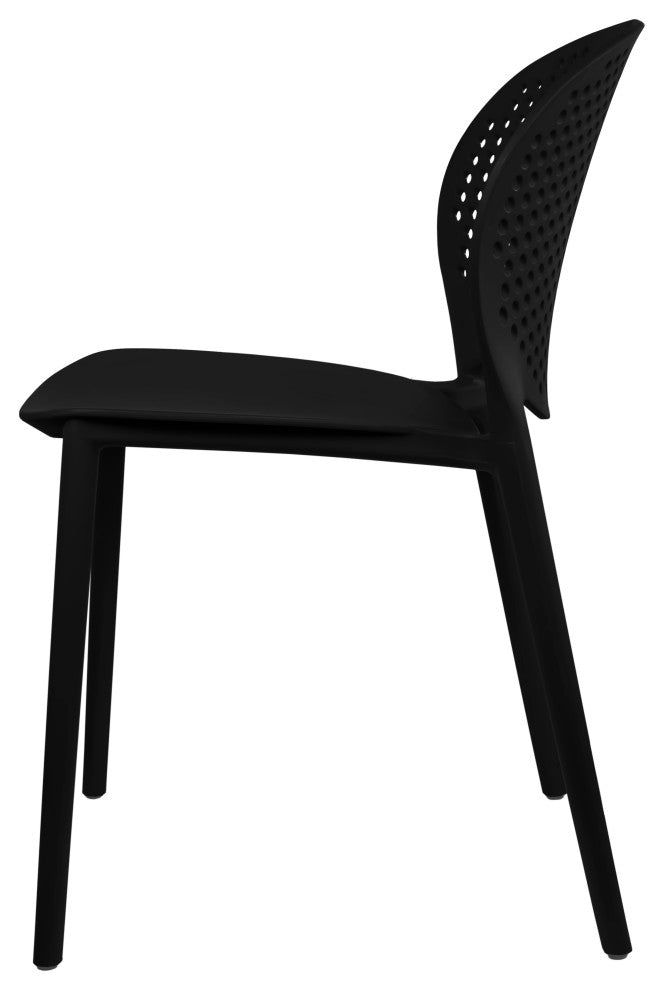 Stackable Plastic Armless Side Dining Chairs Fully Assembled Set of 2, Black
