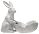 Stoneware Rabbit Figurine with Flower Shaped Bowl, White