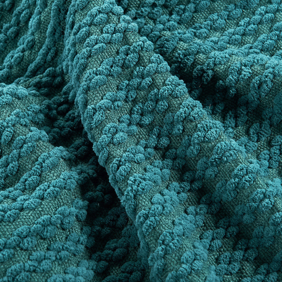Chain Tweed Knit Throw Blanket, Deep Teal