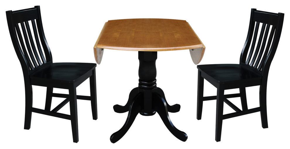 42" Dual Drop Leaf Table With 2 Slat Back Dining Chair