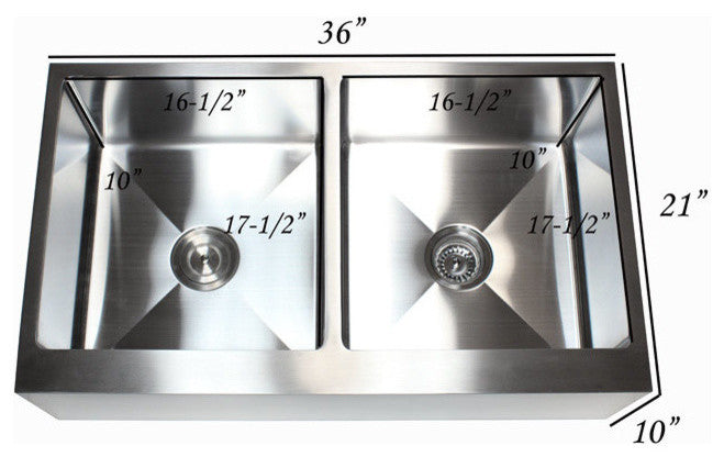 36" Apron Flat Front Stainless Steel Kitchen Double Bowl Sink Package