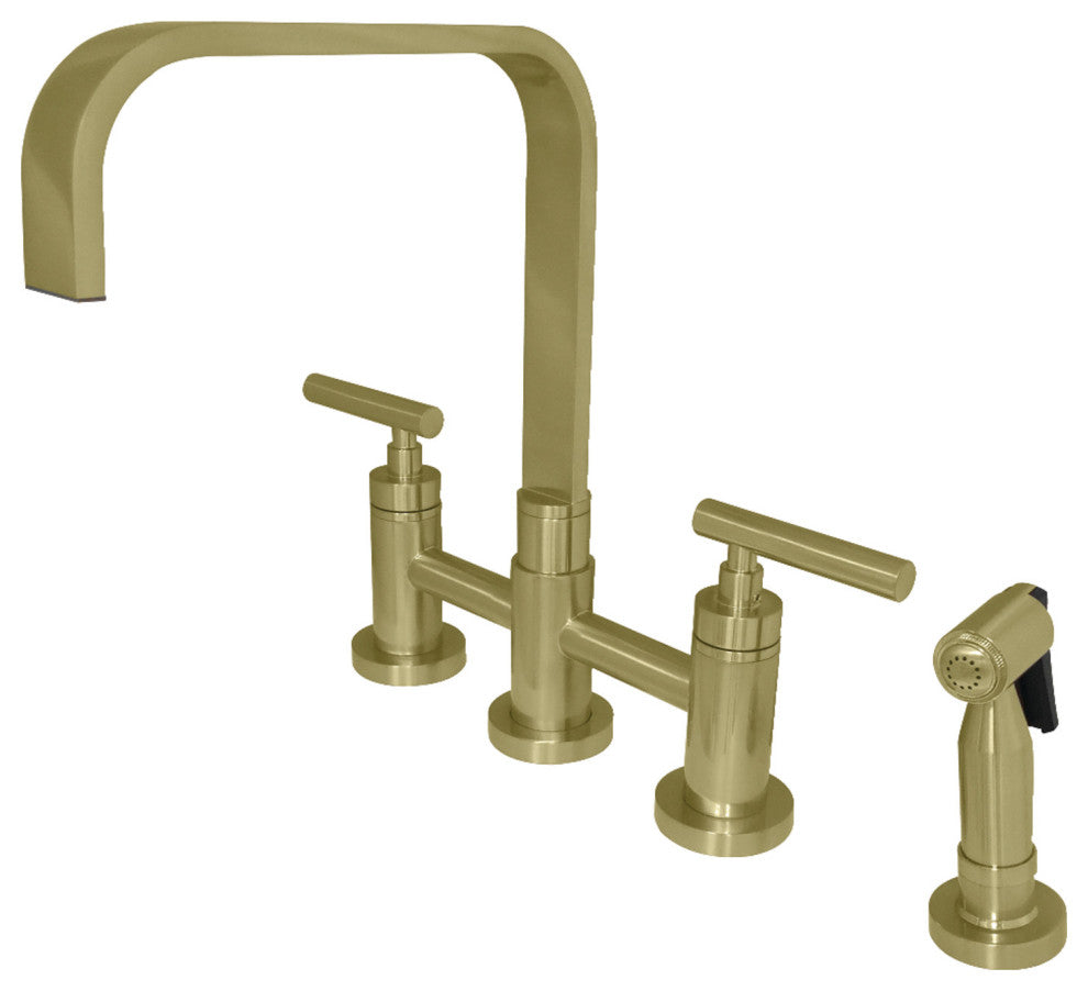 KS8257CMLBS Manhattan Bridge Kitchen Faucet With Brass Spray, Brushed Brass