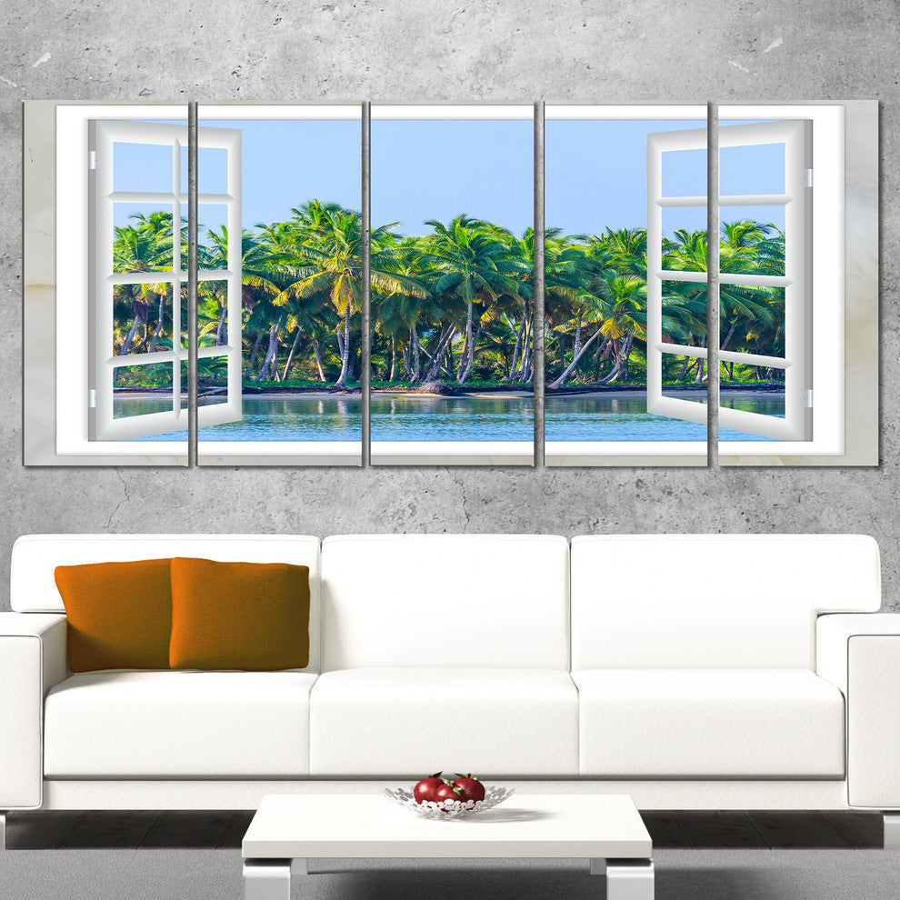 "Open Window To Seashore Palms" Seashore Wall Art, 5 Panels, 60"x28"