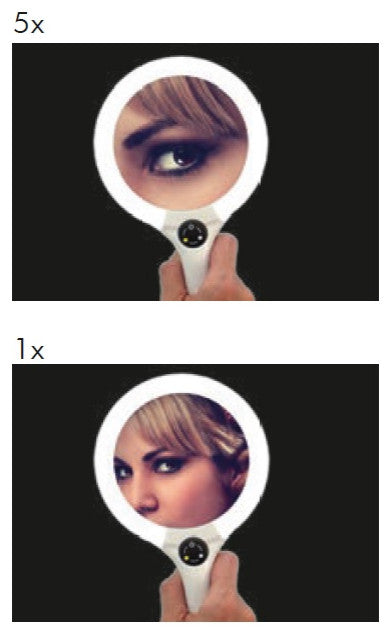 Table and Handheld Magnifying Mirror With LED Lights., Polished Chrome