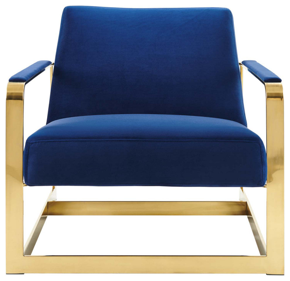 Accent Chair, Velvet, Metal, Gold Blue Navy, Modern, Living Lounge Hospitality