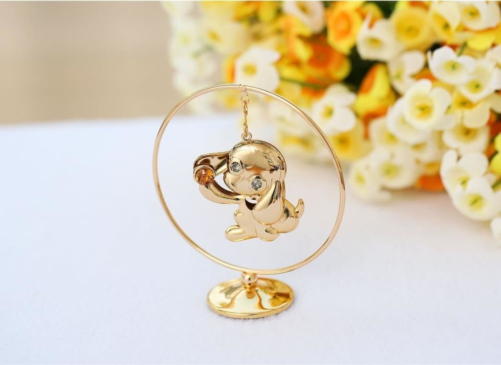 2018 Year of the Dog 24K Gold Plated Puppy Hoop w/ Gold Crystal