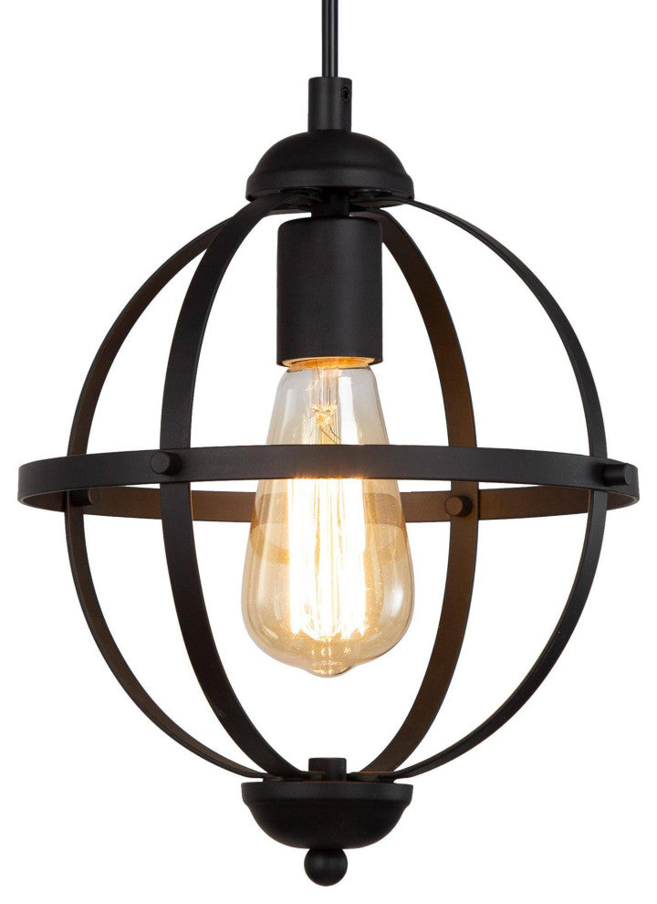 LNC 9.5 Inch 1-Light Industrial Black Globe Cage Pendant Light