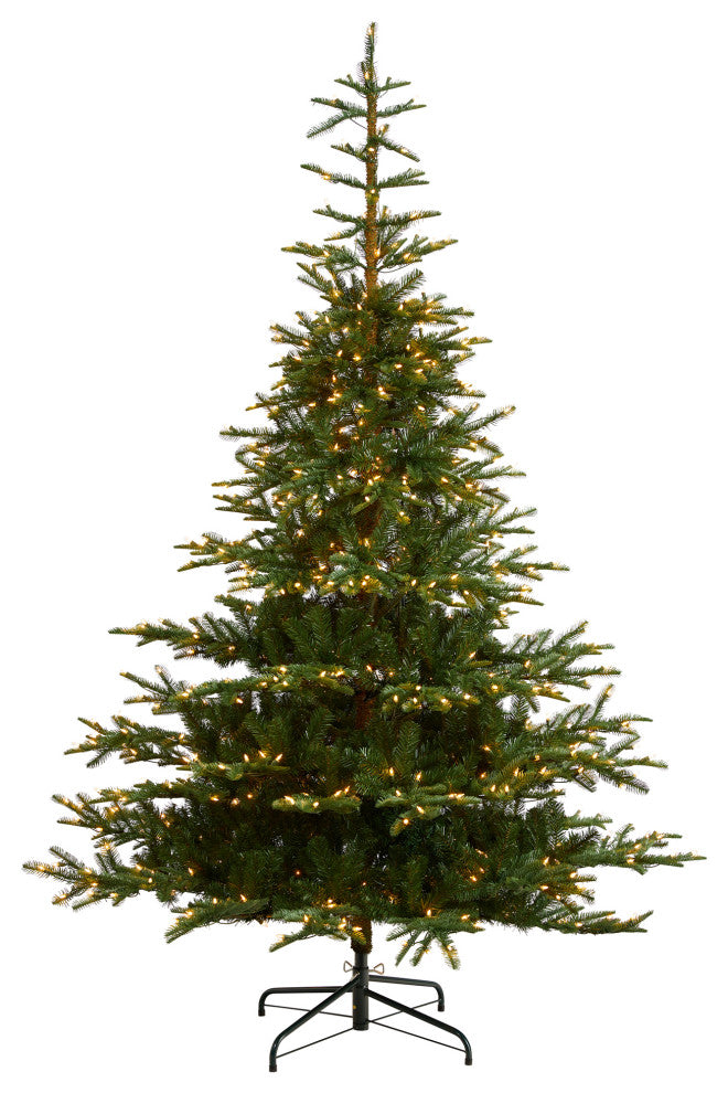 8' Layered Washington Spruce Faux Xmas Tree W/Clear Lights & Bendable Branches