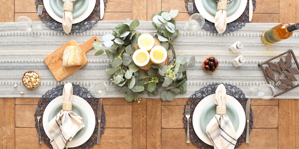 Cool Gray Braided Stripe Table Runner 15x108
