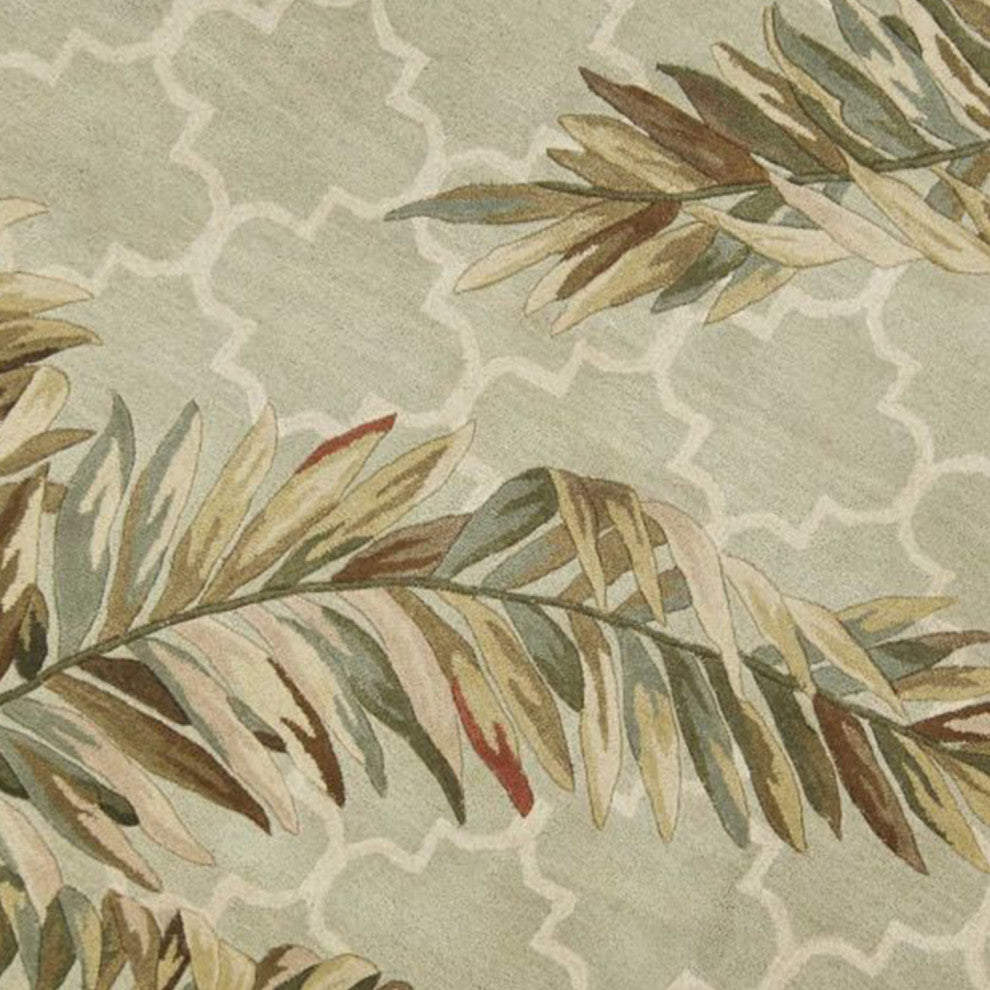 HomeRoots 6' Sage Green Hand Tufted Tropical Quatrefoil Round Indoor Area Rug