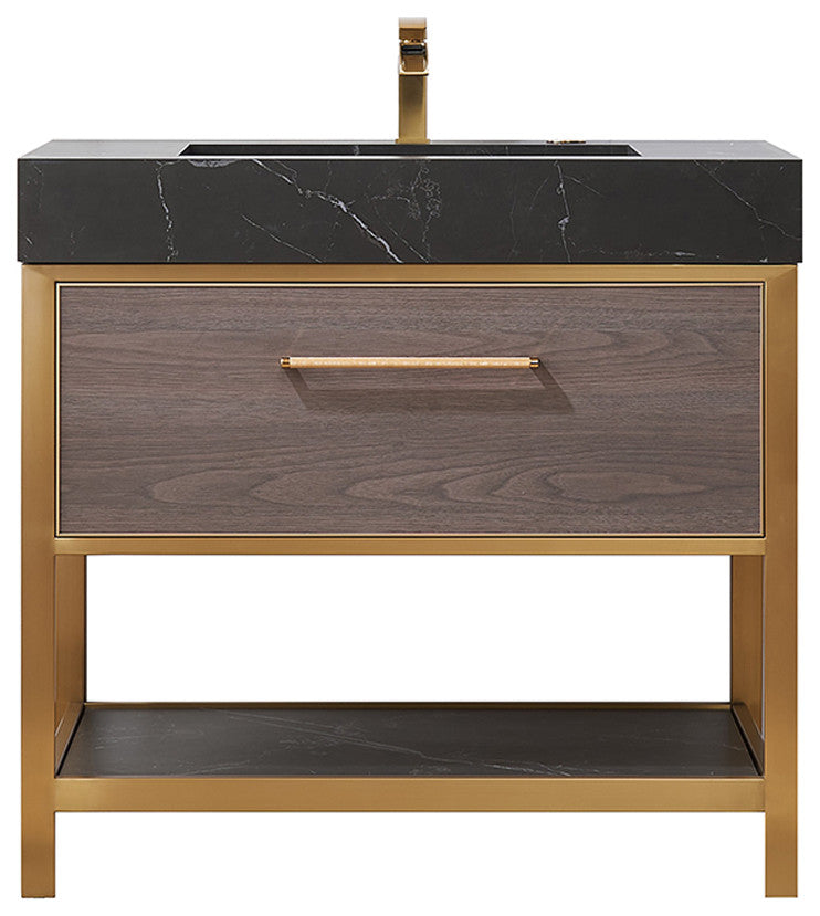 Segovia Bath Vanity with Sintered Stone Top, Suleiman Oak, 36", No Mirror