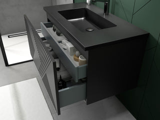 Matte Black Wall Mount Bath Vanity, Integrated Sink, Black Sink, 36"