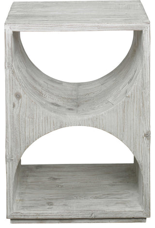 Elegant Scandi Contemporary Accent Table Solid Wood Distressed Ivory Cutouts