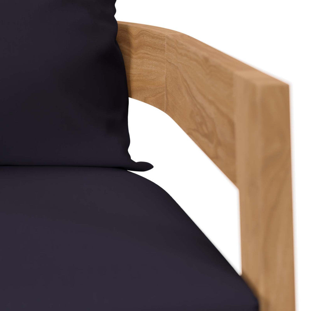 Lounge Chair Table Set, Blue Navy Natural, Teak Wood, Modern, Outdoor Patio