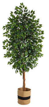 8' Ficus Artificial Tree, Handmade Natural Cotton Planter