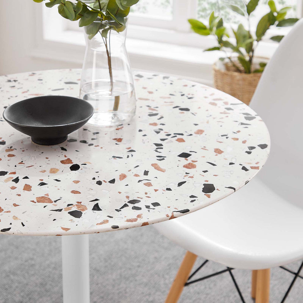 Lippa 28" Round Terrazzo Dining Table, White White